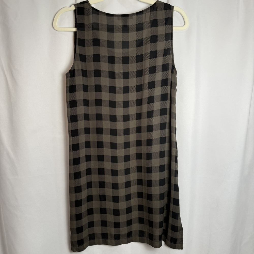 Eileen Fisher Petite M Gray Black Gingham Plaid Silk Mini Hi Low Tunic Dress - Picture 4 of 14